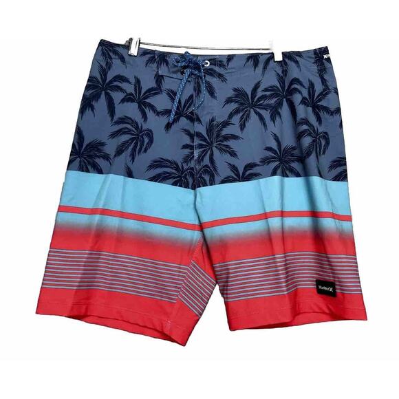Hurley Phantom Weekender 20" Beach Board Shorts Striped/Palm Trees Men’s NWT 34 - Picture 1 of 14